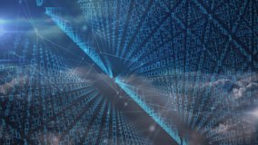 Animation of binary code overlaying cloudy sky, creating digital data patterns. Technology, futuristic, matrix, network, cyberspace, abstract - Powered by Shutterstock - Get 15% off with code: PIKWIZARD15