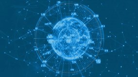 Digital globe showing network connections and data processing on blue background. Technology, futuristic, communication, internet - Powered by Shutterstock - Get 15% off with code: PIKWIZARD15