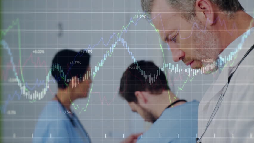 In school, healthcare professionals analyzing financial data with animation graph overlay. analysis, finance, collaboration, technology, teamwork - Powered by Shutterstock - Get 15% off with code: PIKWIZARD15