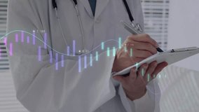 Analyzing digital financial graphs, doctor using tablet in medical office animation. Finance, technology, healthcare, professional, analysis - Powered by Shutterstock - Get 15% off with code: PIKWIZARD15