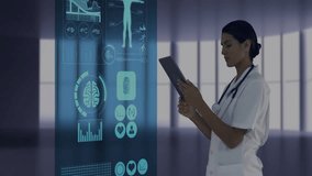 Analyzing digital medical data on futuristic screen, healthcare professional working. Technology, innovation, monitoring, diagnostics, analysis - Powered by Shutterstock - Get 15% off with code: PIKWIZARD15