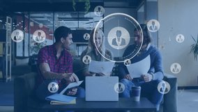 Collaborating in office, diverse team using digital network connections overlay. Collaboration, teamwork, technology, communication, corporate, networking - Powered by Shutterstock - Get 15% off with code: PIKWIZARD15