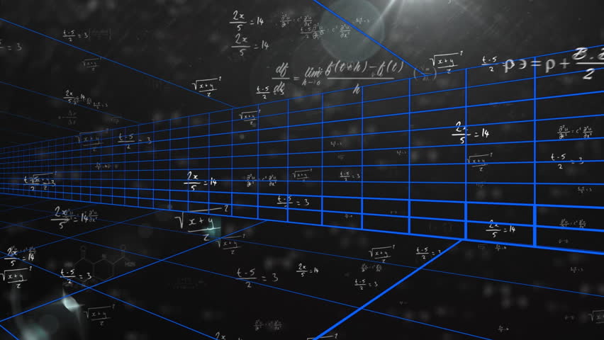 Animation of mathematical equations with blue grid lines on dark background. Mathematics, geometry, algebra, digital, virtual, scientific - Powered by Shutterstock - Get 15% off with code: PIKWIZARD15