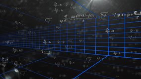 Animation of mathematical equations with blue grid lines on dark background. Mathematics, geometry, algebra, digital, virtual, scientific - Powered by Shutterstock - Get 15% off with code: PIKWIZARD15