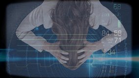 Holding head over digital data, person analyzing graphs, feeling stressed in office. analytics, workplace, charts, pressure, analysis - Powered by Shutterstock - Get 15% off with code: PIKWIZARD15