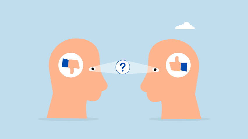 Perception process to interpret information, 4k animation human head observing an object with varied interpretation. 
