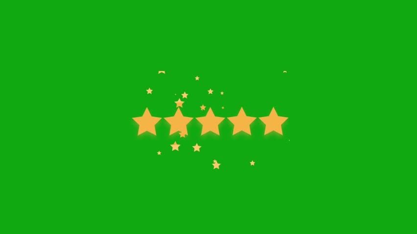 Five stars rating video animation isolated on green color background.