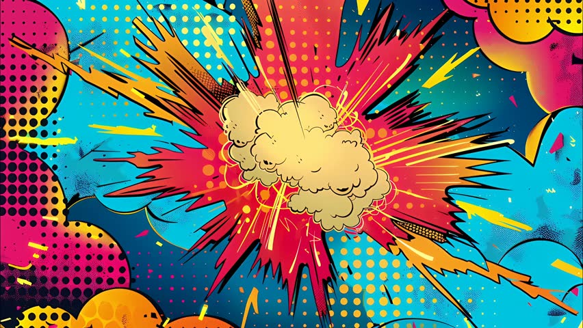 2d cartoon animated comic-style seamless loop background with vibrant colors, dynamic bursts, Perfect for action scenes, motion graphics, and fun cartoon intros