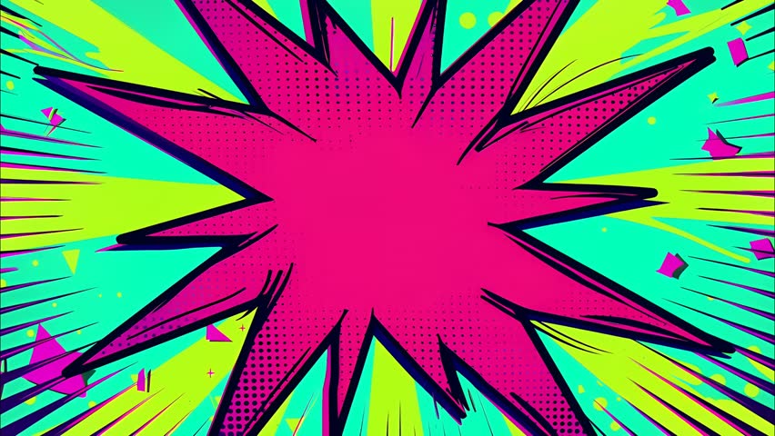 2d cartoon animated comic-style seamless loop background with vibrant colors, dynamic bursts, Perfect for action scenes, motion graphics, and fun cartoon intros