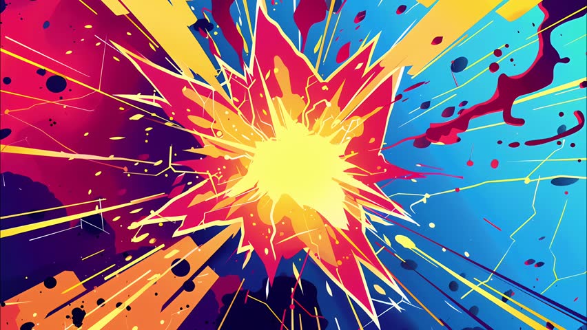 2d cartoon animated comic-style seamless loop background with vibrant colors, dynamic bursts, Perfect for action scenes, motion graphics, and fun cartoon intros
