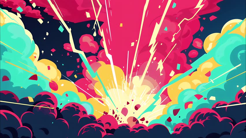 2d cartoon animated comic-style seamless loop background with vibrant colors, dynamic bursts, Perfect for action scenes, motion graphics, and fun cartoon intros