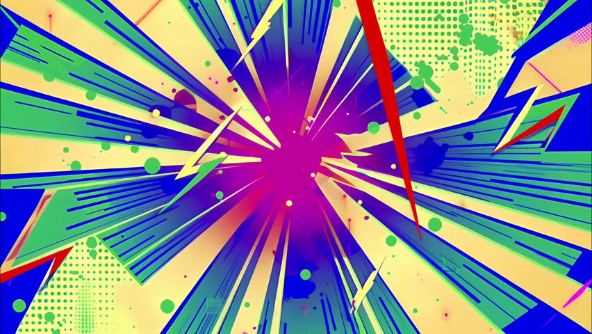 2d cartoon animated comic-style seamless loop background with vibrant colors, dynamic bursts, Perfect for action scenes, motion graphics, and fun cartoon intros