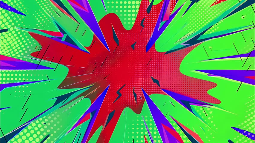 2d cartoon animated comic-style seamless loop background with vibrant colors, dynamic bursts, Perfect for action scenes, motion graphics, and fun cartoon intros