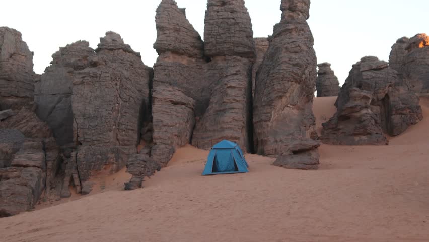 scenic camping spot in the Tassilli N'ajer National Park, Sahara Desert, Algeria