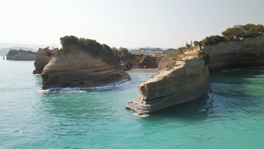 Aerial panoramic view of Canal d'Amour and Sidari resort  in Corfu island, Greece
