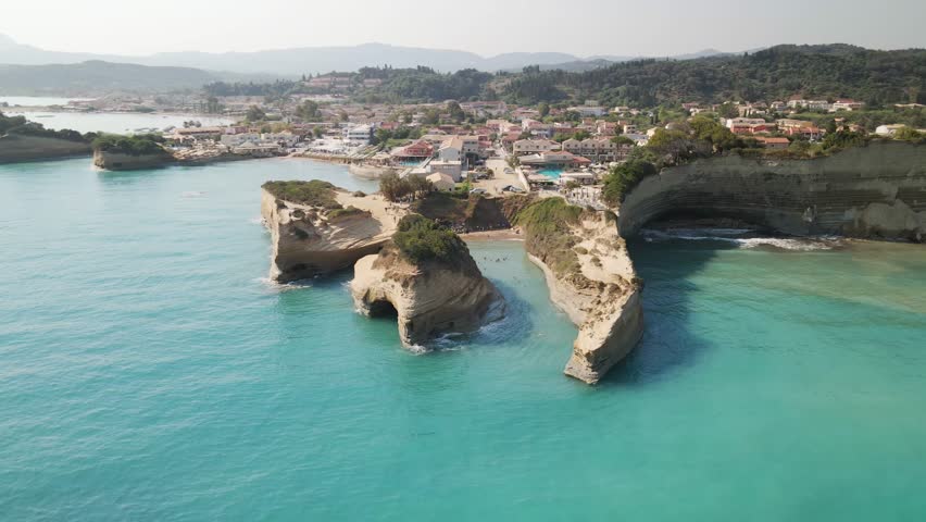 Aerial panoramic view of Canal d'Amour and Sidari resort  in Corfu island, Greece