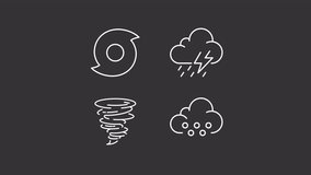Natural disasters white line animation. Precipitation and storms animated line icons. Weather forecast science. Black illustrations on white background. HD video with alpha channel. Motion graphic - Powered by Shutterstock - Get 15% off with code: PIKWIZARD15