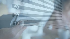 Colorful bar graph animation over people using payment terminal in store. Finance, transaction, retail, technology, analytics, innovation - Powered by Shutterstock - Get 15% off with code: PIKWIZARD15