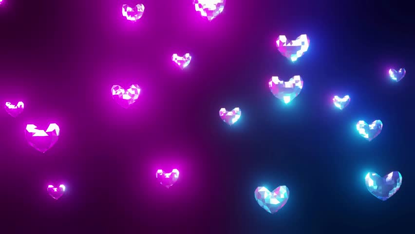 Valentine's Day Stock Background Video glowing bokeh neon violet blue abstract 3D render HD 4k
