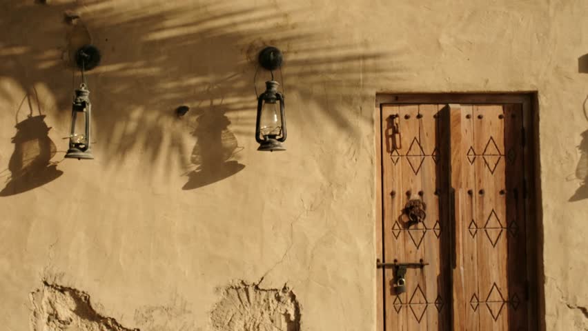 antique lantern in dubai Al Seef is place for walking, food. historical district with traditional Arabic architecture. old buildings and traditional Arabian street.