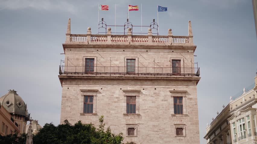 Valencia Government Palace with Flags - Historic Landmark