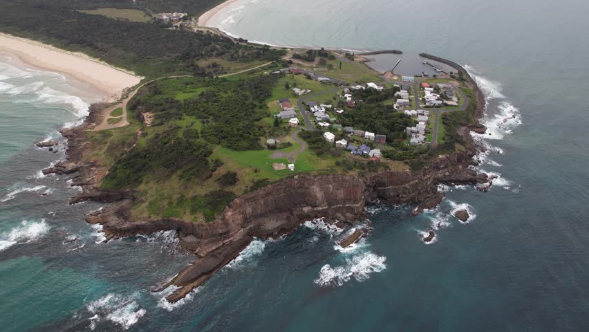 Crowdy Head Cliffs And Lighthouse In New South Wales, Australia - Aerial Shot