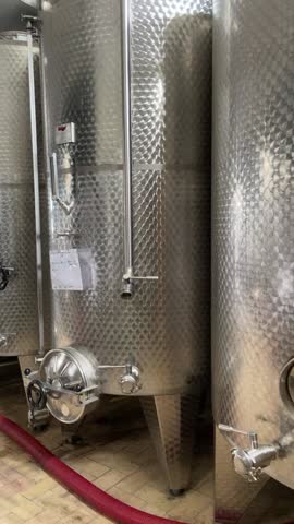 Inside a winery in Marche, Italy, featuring sparkling wine bottles aging using the traditional Metodo Classico process.
