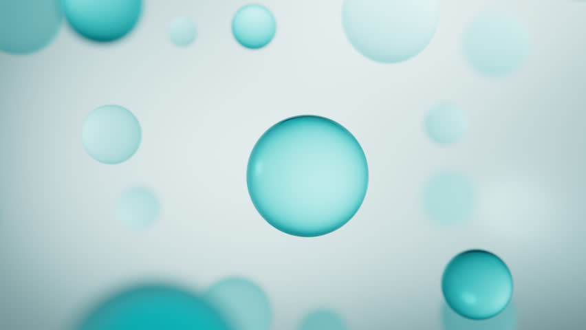 3D Water Droplets, Hydrating Serum Bubbles, Complete Vitamins, Skincare Essence, Liquid Bubbles, Gel Bubbles, Molecules Inside Liquid Bubbles on a Water Background.