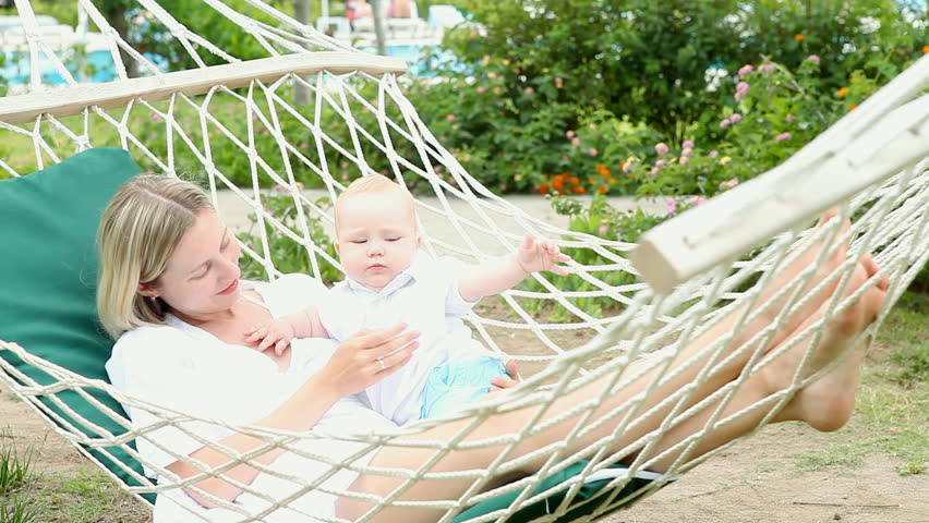 Happiness baby with mother in hammock