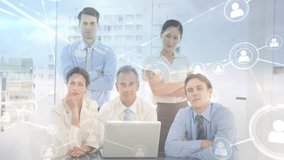 In office, business team collaborating with network connections and data processing overlay. teamwork, technology, collaboration, digital, networking, innovation - Powered by Shutterstock - Get 15% off with code: PIKWIZARD15