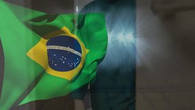 In hospital corridor, animation of Brazilian flag overlaying two surgeons walking. Healthcare, surgery, professionals, medical, national flag, teamwork - Powered by Shutterstock - Get 15% off with code: PIKWIZARD15
