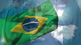 Surgeons working in operating room with Brazilian flag animation overlay. Surgery, healthcare, medical, teamwork, operation - Powered by Shutterstock - Get 15% off with code: PIKWIZARD15