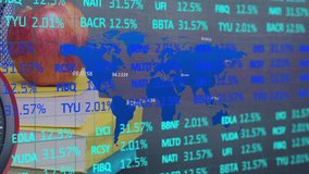 Animation of stock market data overlaying apples and bananas on wooden table. Finance, trading, economics, digital, analysis, investment - Powered by Shutterstock - Get 15% off with code: PIKWIZARD15