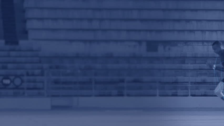 Athlete running on track with digital data and global network animation overlay. Sport, technology, analytics, connectivity, innovation, fitness - Powered by Shutterstock - Get 15% off with code: PIKWIZARD15