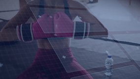 Training with animation overlay, boxer analyzing performance metrics in gym. Boxing, analytics, technology, fitness - Powered by Shutterstock - Get 15% off with code: PIKWIZARD15