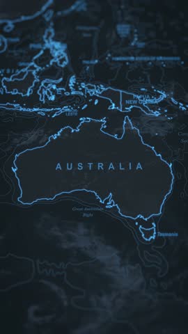 World map animation. Camera zooming in into Australia continent. 2d animation.
