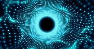 Abstract glowing hi-tech energy particles waves data tunnel. Science and technology futuristic abstract circular lines and particles background. Data streaming through particles abstract animation. - Powered by Shutterstock - Get 15% off with code: PIKWIZARD15
