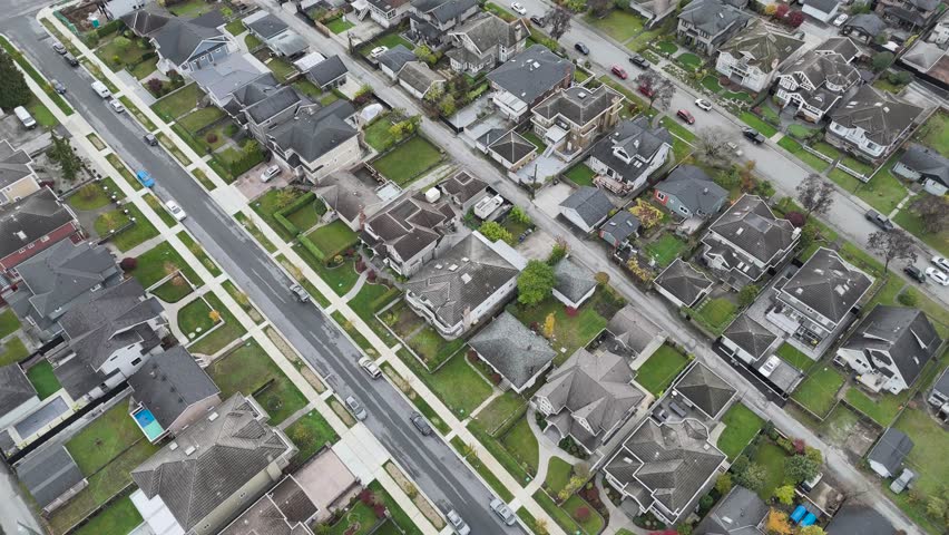 Aerial View of Residential Houses in British Columbia, Canada.