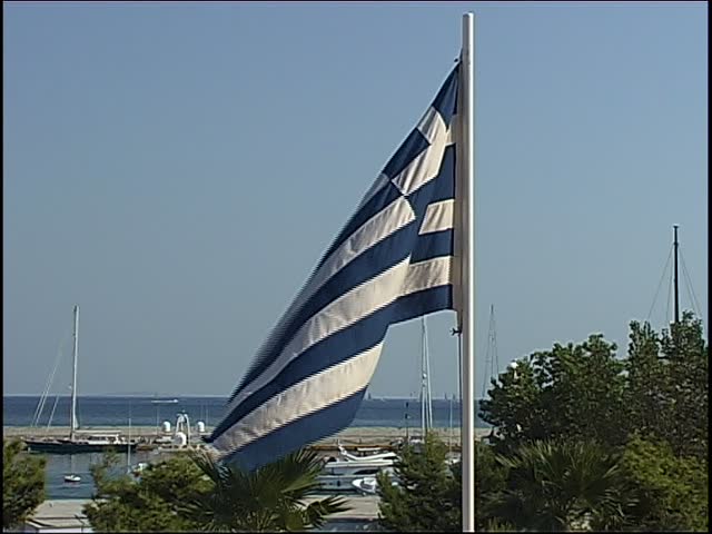 Greece flag in the Pireus port