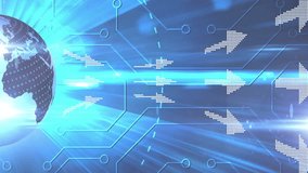 Digital globe and circuit patterns with arrows and clock animation. Technology, innovation, network, connectivity, futuristic, abstract - Powered by Shutterstock - Get 15% off with code: PIKWIZARD15