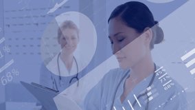 In school, medical professionals using animation for global health data visualization. Healthcare, innovation, technology, education, research - Powered by Shutterstock - Get 15% off with code: PIKWIZARD15