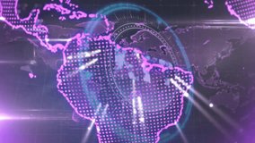 Animation of digital globe with glowing continents and data processing on world map. Globalization, technology, connectivity, futuristic, network, innovation - Powered by Shutterstock - Get 15% off with code: PIKWIZARD15