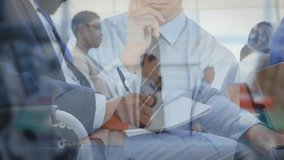 Working with global network connections overlay, business professionals in office setting. Networking, collaboration, connectivity, technology, enterprise, communication - Powered by Shutterstock - Get 15% off with code: PIKWIZARD15