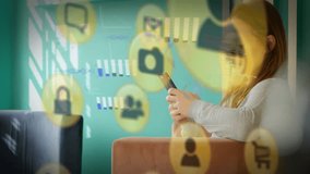 Using smartphone, person viewing animation of social media icons and data charts. Technology, digital, interaction - Powered by Shutterstock - Get 15% off with code: PIKWIZARD15