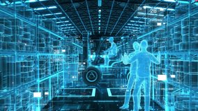 Smart delivery technologies. Automated parcel packing and sorting line. Warehousing and storage. Logistics. Digital Hologram Opener presentation 3D animation - Powered by Shutterstock - Get 15% off with code: PIKWIZARD15