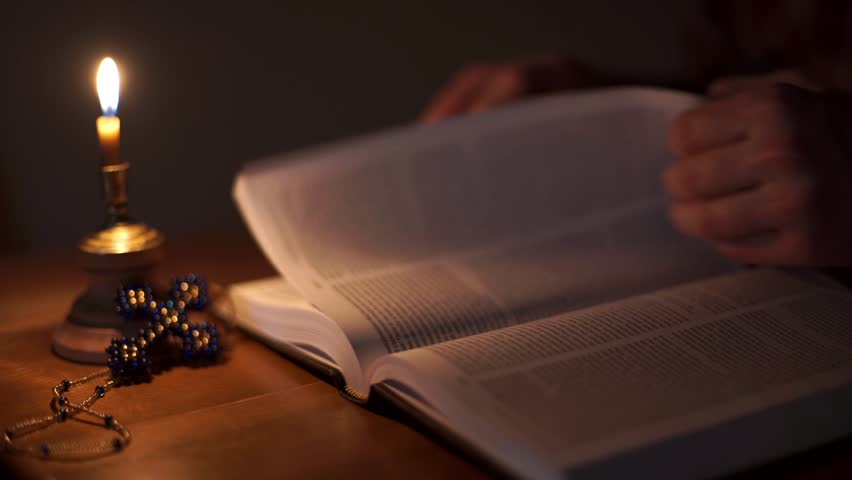 Man Studying the Bible. Christian biblical concept of wisdom from God Jesus Christ