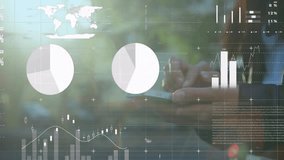 Using smartphone outdoors, person viewing financial data animation on screen. Technology, finance, business, analytics, digital, connectivity - Powered by Shutterstock - Get 15% off with code: PIKWIZARD15