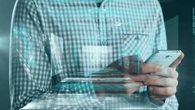 Using smartphone, person interacting with digital data and animation overlays. Technology, innovation, connectivity, interface, future, communication - Powered by Shutterstock - Get 15% off with code: PIKWIZARD15