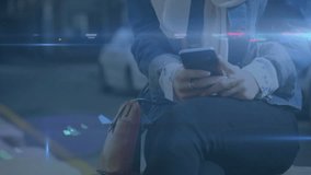 Young woman in hijab using smartphone with digital code overlay animation. Technology, communication, innovation, security, data, connection - Powered by Shutterstock - Get 15% off with code: PIKWIZARD15