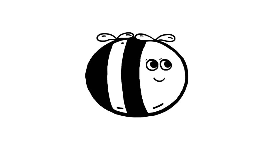 Bee black and white cartoon whiteboard. How nice to be a bee or a wasp at least. To bee or not to bee – that is the question! Seamless loop linear charactergood for any flower or making honey. 